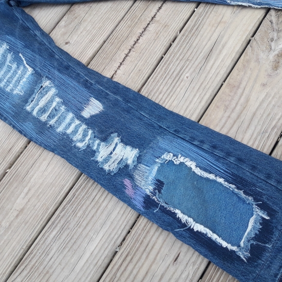 Vintage 90s Jeans Womens Straight Leg Patch Frayed Edge Distressed - Picture 9 of 15